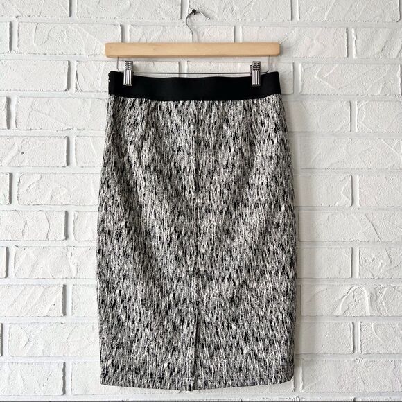 Monochromatic Black White Stretchy Print High Waist Pencil Skirt S - Picture 5 of 13